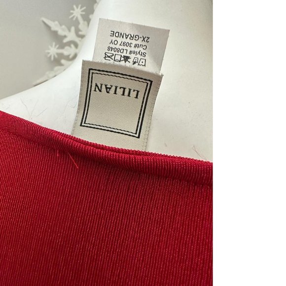 USA made Lilian red dress plus size stretchy knit shiny silky midi knee NWOT 2X - Picture 6 of 6